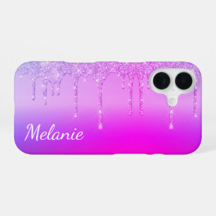 Coque iPhone 16 Étui iPhone néon rose violet avec nom personnalisé