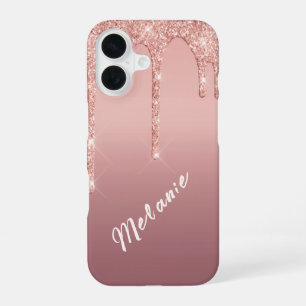 Coque iPhone 16 Étui iPhone pailleté or rose avec nom personnalisé