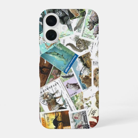 Coque iPhone 16 Étui iPhone pour timbres-poste d'animaux (Verso)