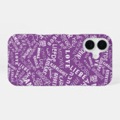 Coque iPhone 16 Étui iPhone violet texte d'amour multilingue (Verso Horizontal)