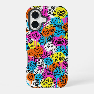 Coque iPhone 16 Étui minimaliste néon gribouillé pour iPhone 16