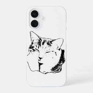 Coque iPhone 16 Étui monochrome chat tigré endormi