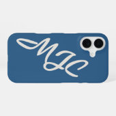 Coque iPhone 16 Étui Monogramme Personnalisé Bleu Côtes (Verso Horizontal)