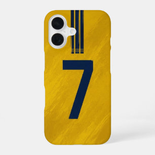 Coque iPhone 16 Étui pour iPhone 16 jaune et bleu personnalisé num