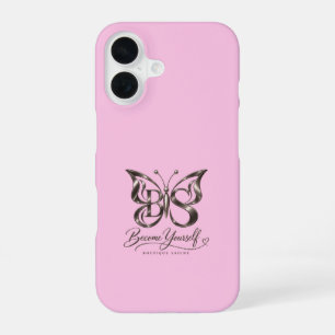 Coque iPhone 16 Étui pour iPhone 16 Papillon Rose Doré Esthétique