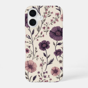 Coque iPhone 16 Étui pour iPhone à motif floral violet vintage et