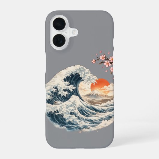 Coque iPhone 16 Étui pour iPhone Fleur de Cerisier Vague Japonaise (Verso)