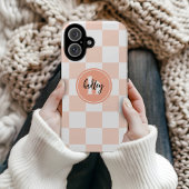 Coque iPhone 16 Étui téléphone Rétro à carreaux Pêches Monogrammé