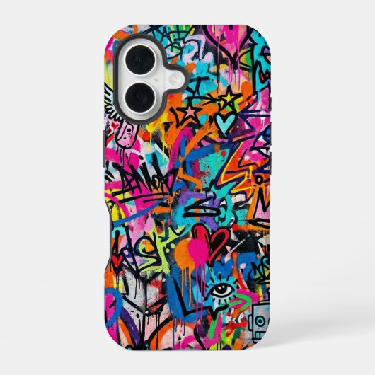 Coque iPhone 16 Étui vibrant néon graffiti pour iPhone 16 (Verso)