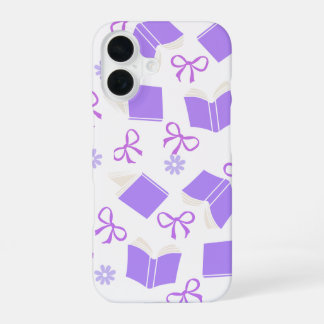 Coque iPhone 16 Étui Violet Rêveur Livres & Rubans Motif