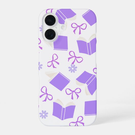 Coque iPhone 16 Étui Violet Rêveur Livres & Rubans Motif (Verso)