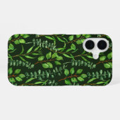 Coque iPhone 16 Eucalyptus sur fond vert foncé (Verso Horizontal)