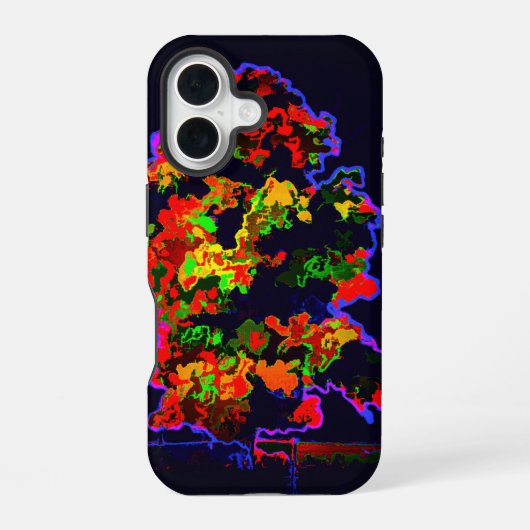Coque iPhone 16 Explosion d'arbre néon (Verso)