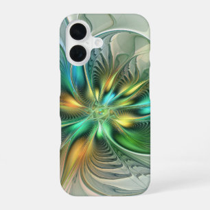 Coque iPhone 16 Fantaisie Abstraite Moderne Fleur Fractale Colorée