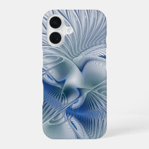 Coque iPhone 16 Fantaisie dynamique Abstrait Tons bleus Art fracta
