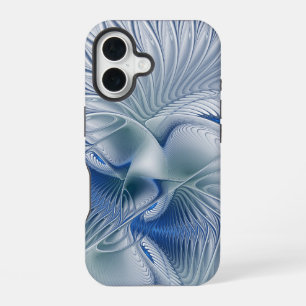 Coque iPhone 16 Fantaisie dynamique Abstrait Tons bleus Art fracta