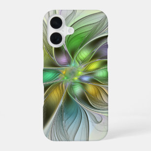 Coque iPhone 16 Fantaisie florale colorée abstraite moderne fracta