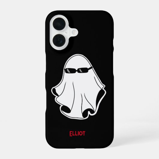 Coque iPhone 16 Fantôme cool avec lunettes de soleil noires (Verso)