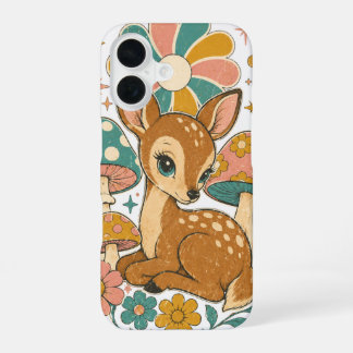 Coque iPhone 16 Faon sarcelle et rose Rétro 70s