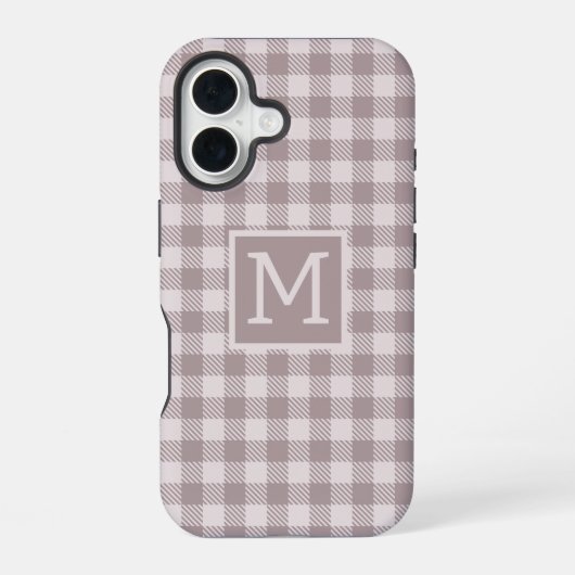 Coque iPhone 16 Farmhouse Buffalo Check Plaid Beige Monogramme (Verso)