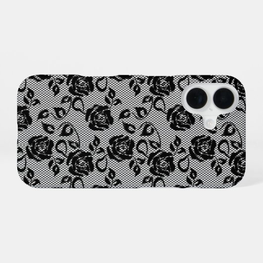 Coque iPhone 16 Faux Black Lace coque iphone (Verso Horizontal)
