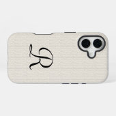 Coque iPhone 16 Faux Burlap Monogramme rustique (Verso Horizontal)