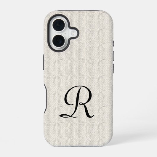 Coque iPhone 16 Faux Burlap Monogramme rustique (Verso)
