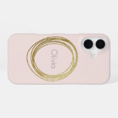 Coque iPhone 16 Faux Gold Abstrait Circle Design avec nom (Verso Horizontal)