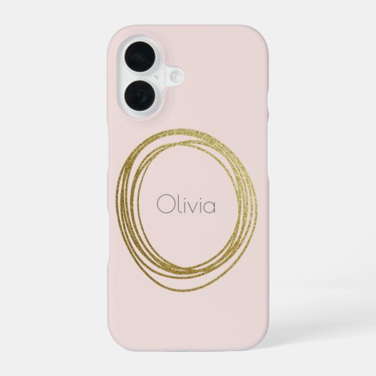 Coque iPhone 16 Faux Gold Abstrait Circle Design avec nom (Verso)