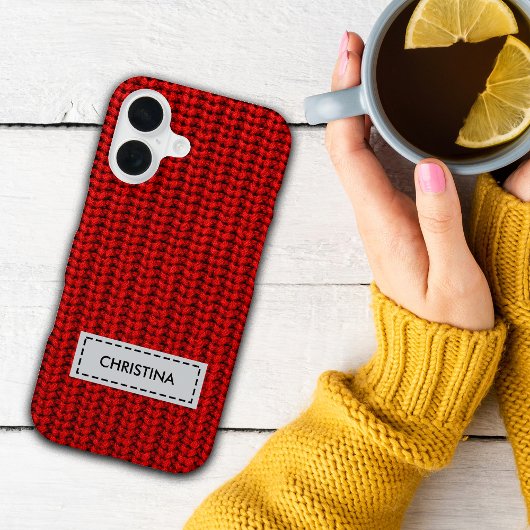Coque iPhone 16 Faux Sweater Knit Custom Name Phone Case