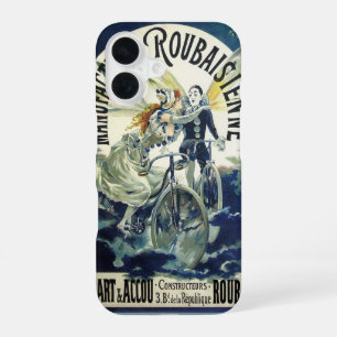 Coque iPhone 16 Fées Art Nouveau Vintage, Pierrot à bicyclette Lun
