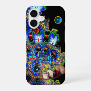 Coque iPhone 16 FEMME ÉPHÉMÈRE / Masque Fractal Coloré, Pierres P