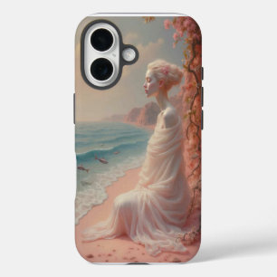 Coque iPhone 16 Femme Éthérée sur une Plage de Rêve