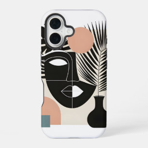 Coque iPhone 16 Femme noire géométrique