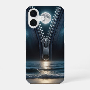 Coque iPhone 16 Fermeture éclair dézippe le clair de lune