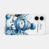 Coque iPhone 16 Festive Christmas blue snowman customizable  (Verso Horizontal)