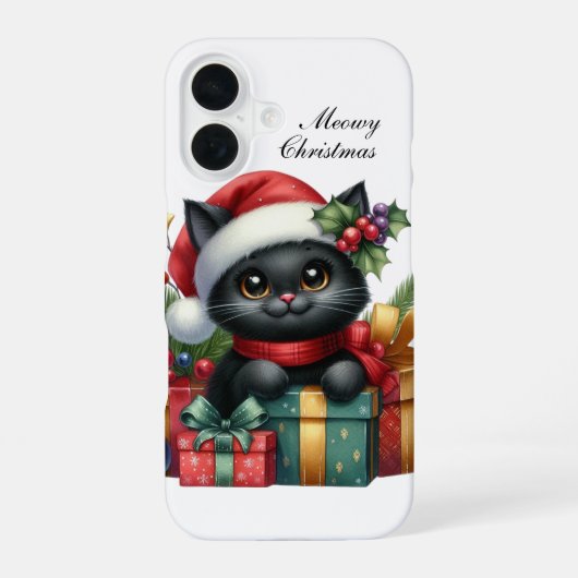 Coque iPhone 16 Festive Christmas Cat customizable (Verso)