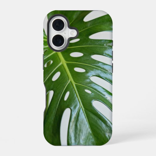 Coque iPhone 16 Feuille de Monstera verte luxuriante (Verso)