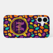 Coque iPhone 16 Feuilles d'automne monogrammes dynamiques (Verso Horizontal)