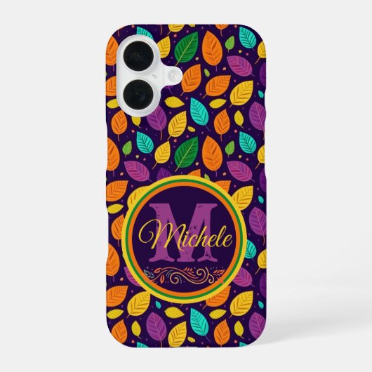 Coque iPhone 16 Feuilles d'automne monogrammes dynamiques (Verso)