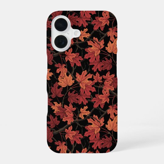 Coque iPhone 16 Feuilles de l'érable d'automne rouge sur fond noir (Verso)