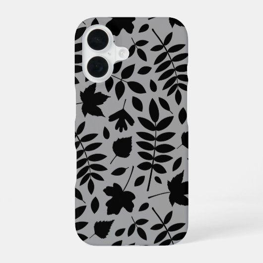 Coque iPhone 16 Feuilles tombés Lg Motif noir sur gris (Verso)
