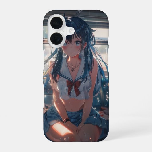 Coque iPhone 16 Fille d'anime dans un train (Verso)
