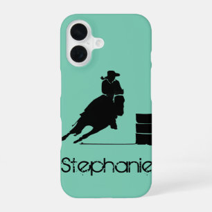 Coque iPhone 16 Fille de course de tonneaux en silhouette sur un f