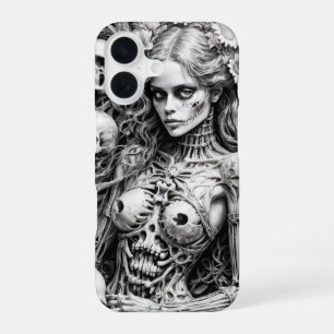 Coque iPhone 16 Fille de crâne avec couverture d'os
