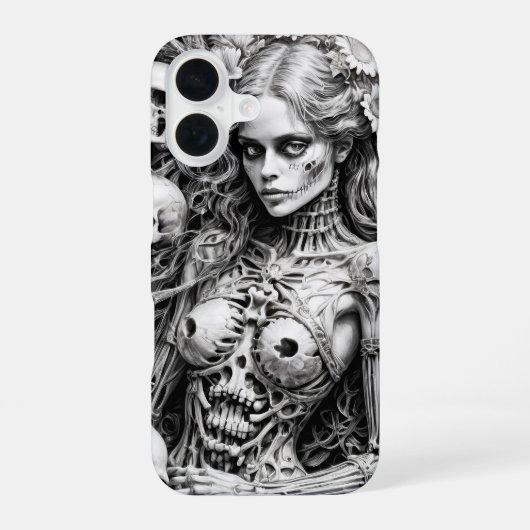 Coque iPhone 16 Fille de crâne avec couverture d'os (Verso)