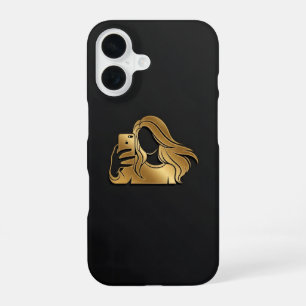 Coque iPhone 16 Fille en selfie silhouette métallique or élégante