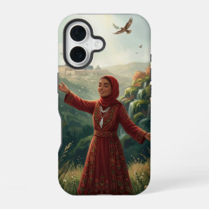 Coque iPhone 16 Fille palestinienne en robe traditionnelle Tatreez