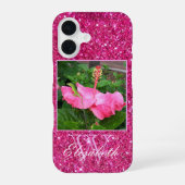 Coque iPhone 16 Fille Parties scintillant rose Monogramme Nom phot (Verso)