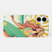 Coque iPhone 16 Fille surfeuse fantaisiste avec une planche de sur (Verso Horizontal)